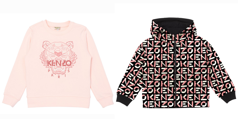 Kenzo bluzy dla dzieci, dziewczęce, różowa z tygrysem i drukowana w logi marki z kapturem.
